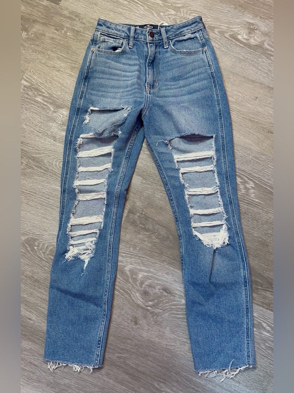 Hollister Ripped Ultra High Rise Mom Jeans in Light Blue